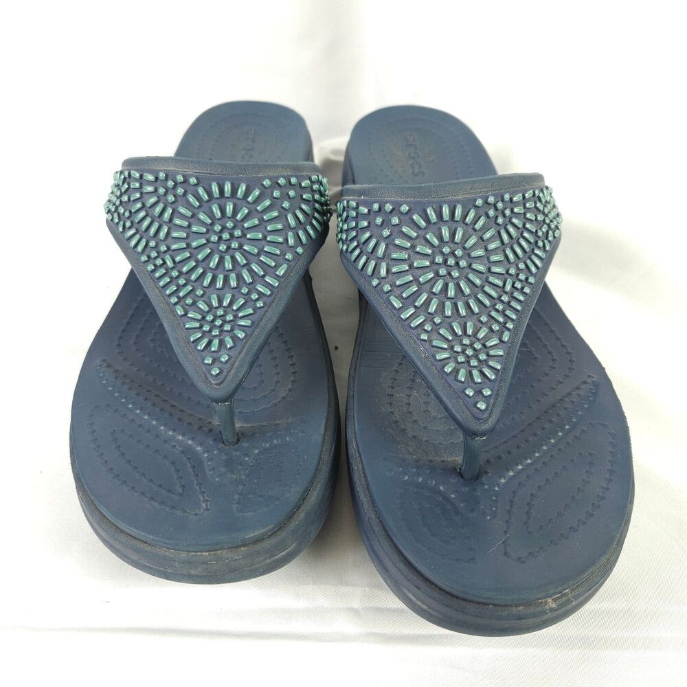 Crocs Monterey Diamante Blue Wedge Thong Sandals Women's US 9
